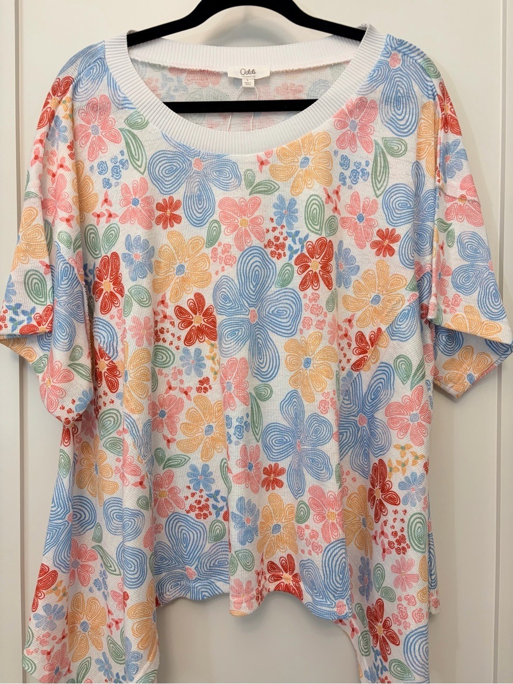 Oddi Los Angeles Floral Handkerchief Hem Oversized Tunic Top | Size Large